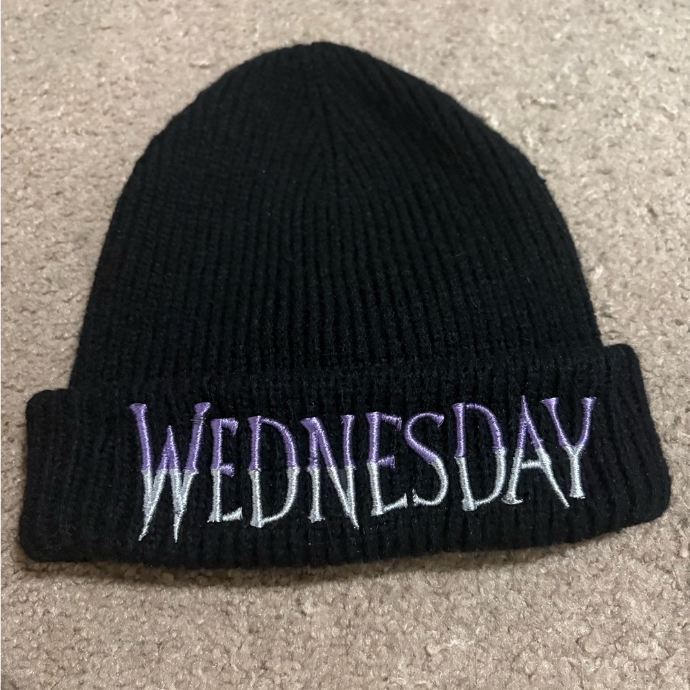 Black 'WEDNESDAY' Embroidered Beanie (Wednesday Addams)